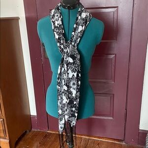 Elegant Black and White Floral Scarf with Sequin Accents